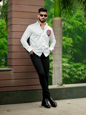 White Club Wear Printed Satin Cotton Shirt