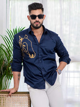 Blue Club Wear Printed Satin Cotton Shirt