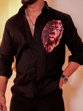 Black Club Wear Printed Satin Cotton Shirt