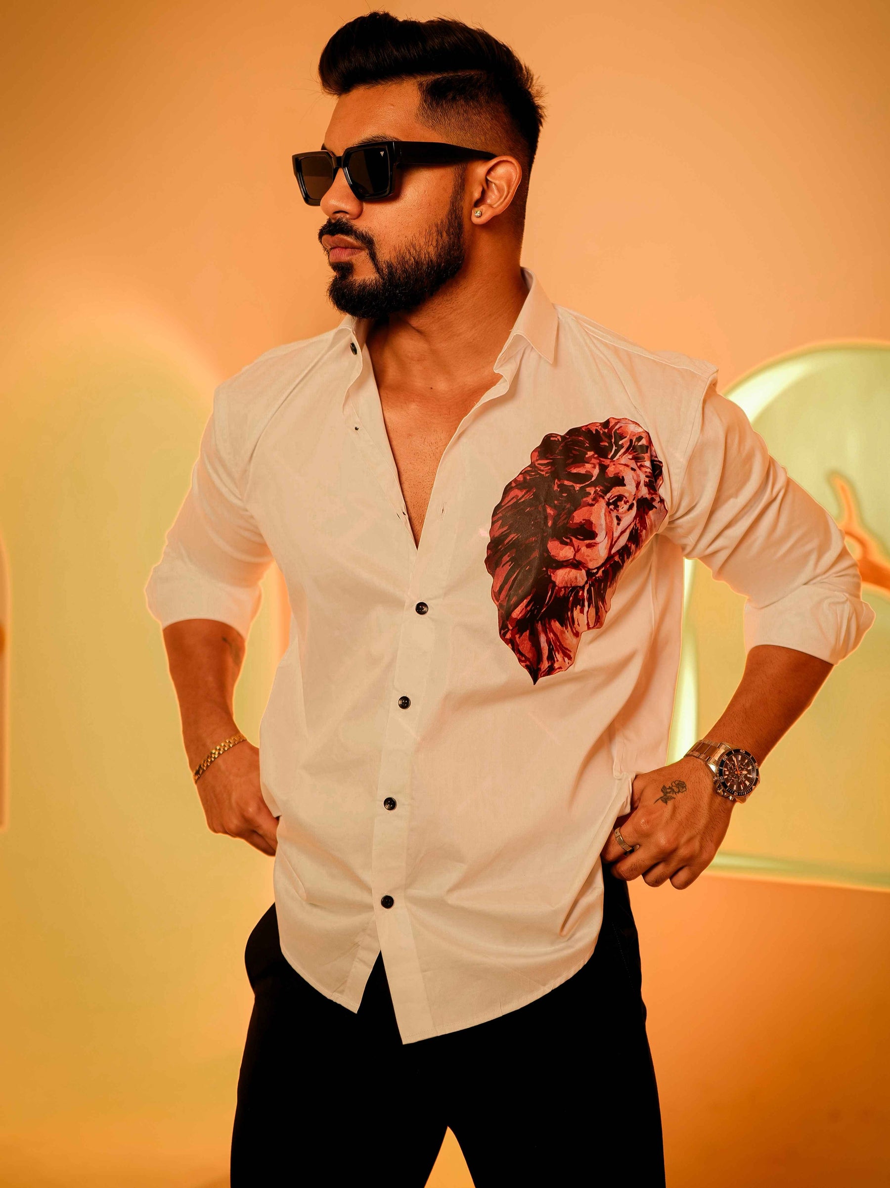 White Club Wear Printed Satin Cotton Shirt