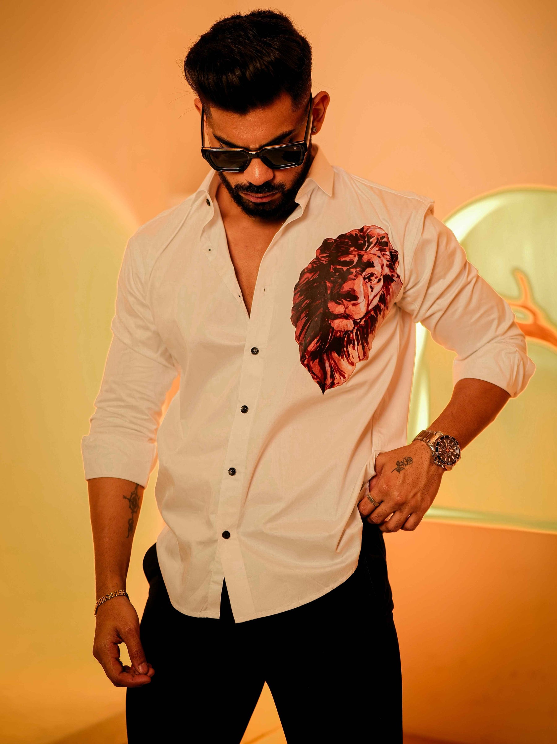 White Club Wear Printed Satin Cotton Shirt