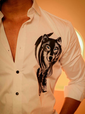 White Club Wear Printed Satin Cotton Shirt