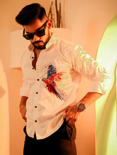 White Club Wear Printed Satin Cotton Shirt