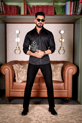 Black Starry Beaded SATIN COTTON PREMIUM PARTY SHIRT