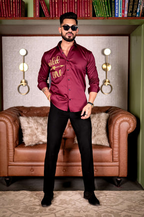 Maroon Wild One Glitter Luxury Shirt For Men's