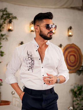 White Club Wear Printed Satin Cotton Shirt