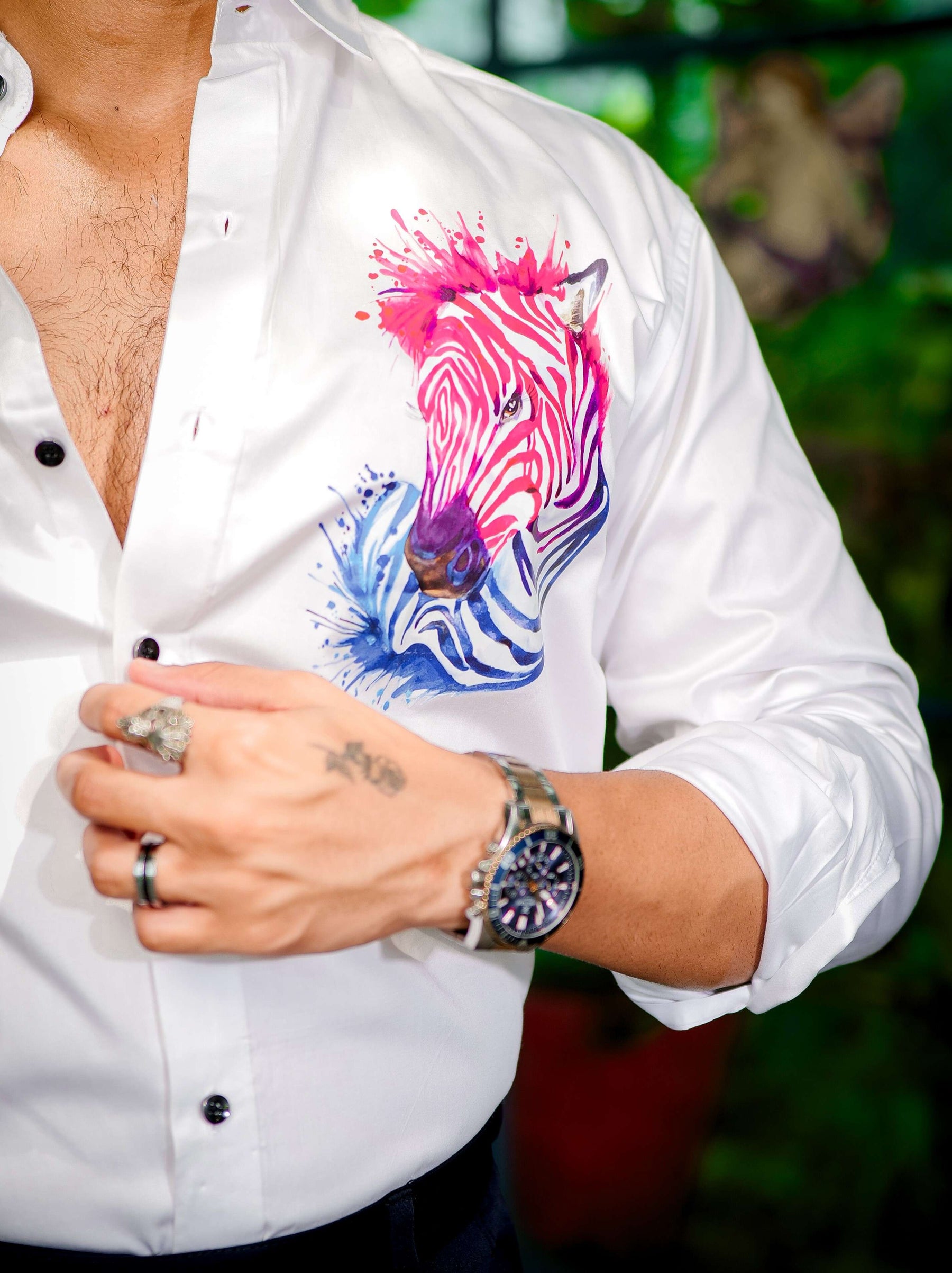 White Club Wear Printed Satin Cotton Shirt