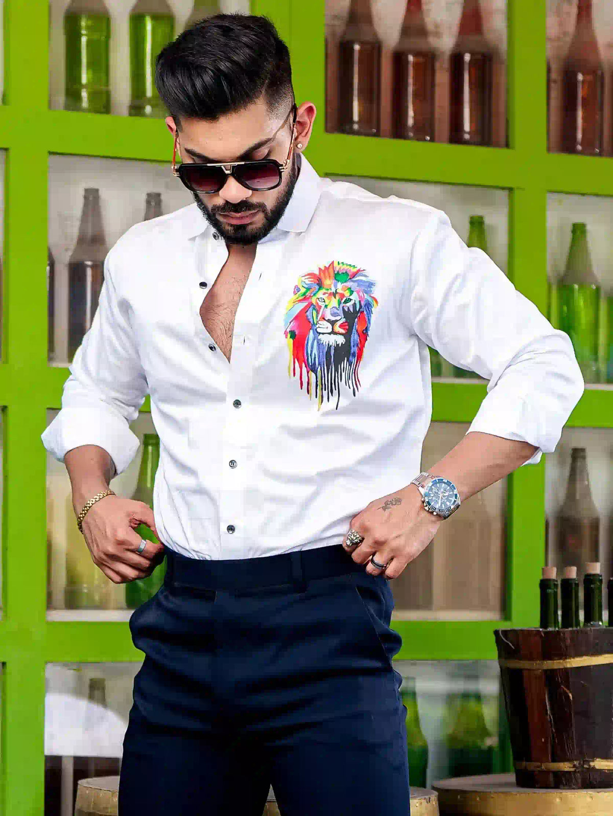 White Club Wear Printed Satin Cotton Shirt