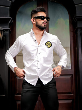 White Embroidery Designer Satin Cotton Shirt