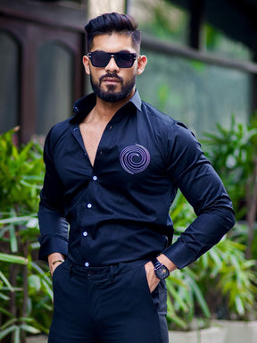 Round Embroidered Black Grey Premium Shirt For Men's