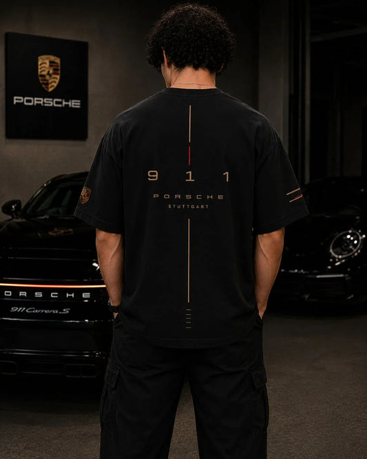 Porsche Heritage Oversized Black T-Shirt | Premium Heavyweight Cotton Streetwear