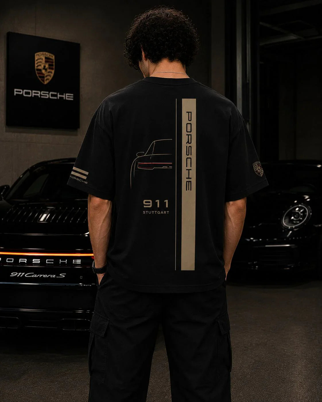 Porsche 911 Stuttgart Oversized Black T-Shirt | Premium Motorsport Streetwear