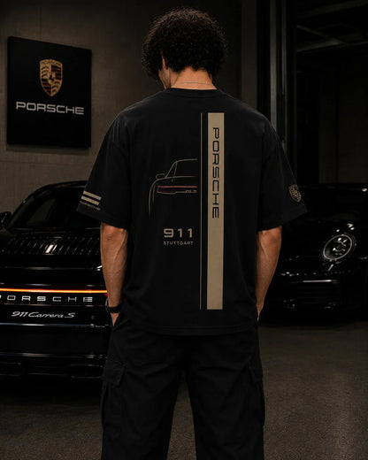 Porsche 911 Stuttgart Oversized Black T-Shirt | Premium Motorsport Streetwear