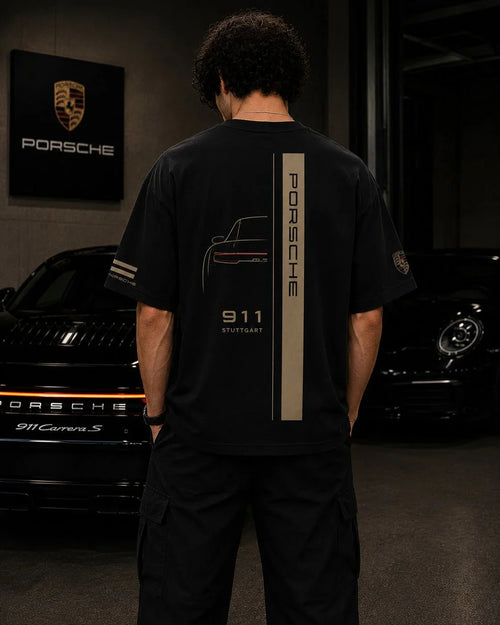 Porsche 911 Stuttgart Oversized Black T-Shirt | Premium Motorsport Streetwear
