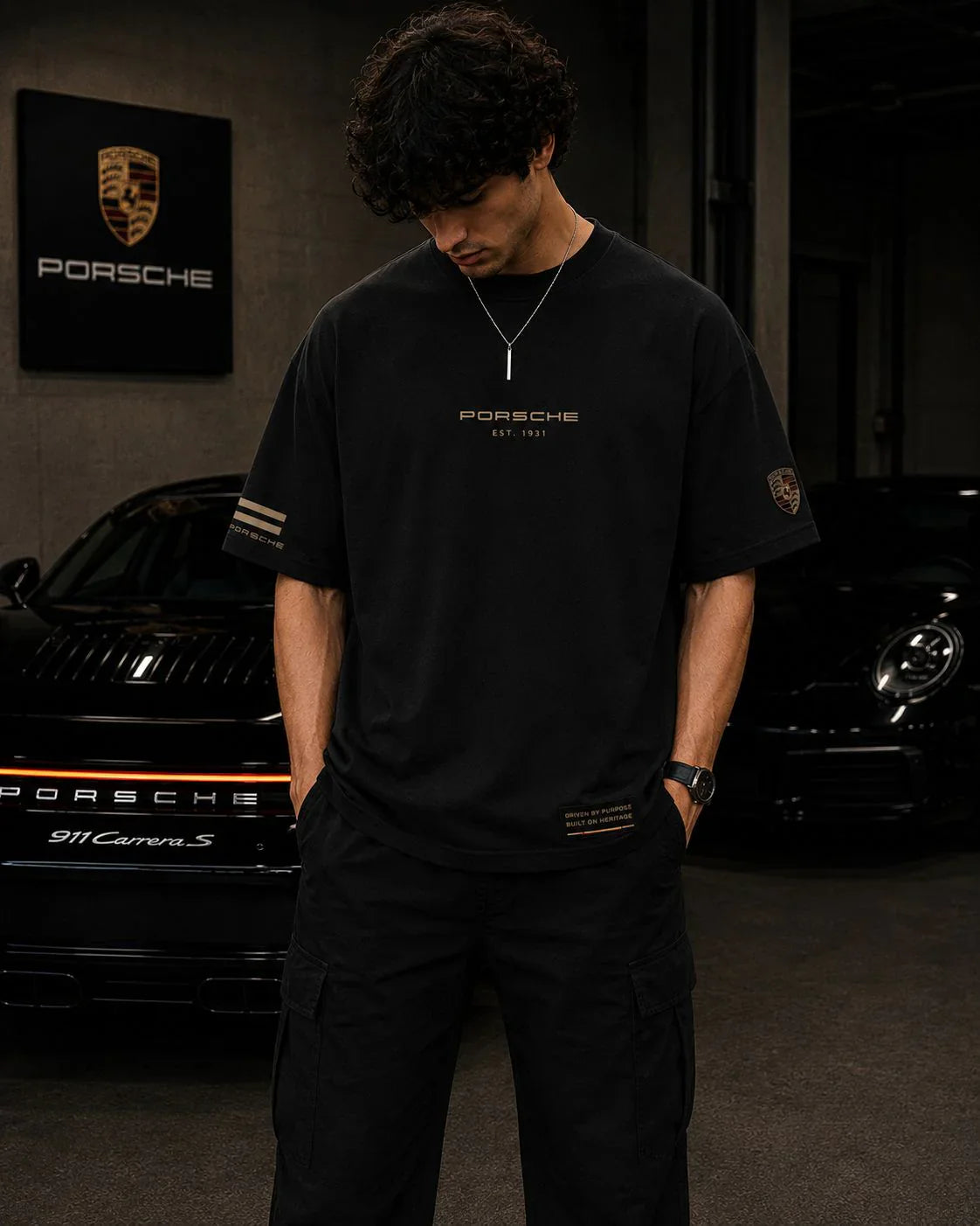 Porsche 911 Stuttgart Oversized Black T-Shirt | Premium Motorsport Streetwear