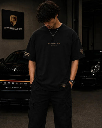 Porsche 911 Stuttgart Oversized Black T-Shirt | Premium Motorsport Streetwear
